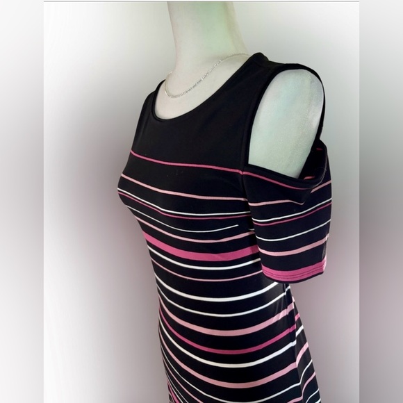 White House Black Market Striped Cold Shoulder Dress Pink Black White Size S - Picture 3 of 5